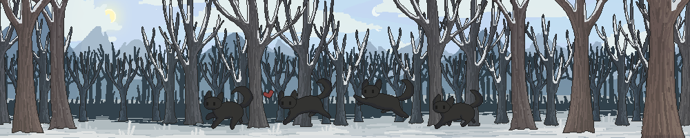 site banner: a black cat running through the woods; the weather is partcloud