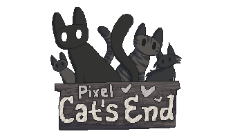 pixelcatsend logo: four cats behind a wooden sign that says 'Pixel Cat's End'